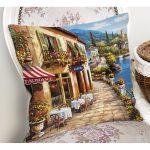 Yağlı Boya Sahil Manzarası Dijital Baskılı Dekoratif Modern Yastık Kırlent Kılıfı Realhomes