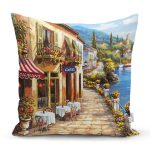 Yağlı Boya Sahil Manzarası Dijital Baskılı Dekoratif Modern Yastık Kırlent Kılıfı Realhomes