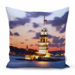 - Rh-K1566 - Realhomes Kız Kulesi Manzarası Dijital Baskılı Dekoratif Modern Yastık Kırlent Kılıfı Realhomes