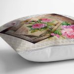 Krem Zeminde Güller Ve Fotoğraflar Dijital Baskılı Dekoratif Modern Yastık Kırlent Kılıfı Realhomes