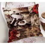 Kağıt Üzerinde Çiçek Ve Anahtar Desenli Dijital Baskılı Dekoratif Modern Yastık Kırlent Kılıfı Realhomes