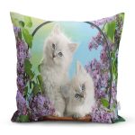 Çiçekler İçinde Sevimli Yavru Kediler Dijital Baskılı Dekoratif Modern Yastık Kırlent Kılıfı Realhomes
