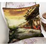 - Rh-K1584-1 - Realhomes İstasyon Ve Tren Temalı Dijital Baskılı Dekoratif Modern Yastık Kırlent Kılıfı Realhomes