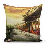 - Rh-K1584 - Realhomes İstasyon Ve Tren Temalı Dijital Baskılı Dekoratif Modern Yastık Kırlent Kılıfı Realhomes