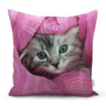 - Rh-K185 - Realhomes Sevimli Yavru Kedi Desenli Dijital Baskılı Dekoratif Modern Yastık Kırlent Kılıfı Realhomes