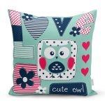 Love Yazılı Sevimli Baykuş Desenli Dijital Baskılı Dekoratif Modern Yastık Kırlent Kılıfı Realhomes