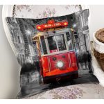 - Rh-K197-1 - Realhomes Taksimde Tramvay Desenli Dijital Baskılı Dekoratif Yastık Kırlent Kılıfı Realhomes