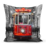 - Rh-K197 - Realhomes Taksimde Tramvay Desenli Dijital Baskılı Dekoratif Yastık Kırlent Kılıfı Realhomes