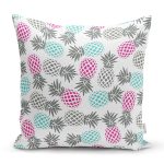- Rh-K2014 - Realhomes Beyaz Zeminde Ananas Motifli Dijital Baskılı Dekoratif Yastık Kırlent Kılıfı Realhomes