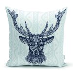 Lacivert Geyik İllüstrasyon Desenli Dijital Baskılı Dekoratif Yastık Kırlent Kılıfı Realhomes