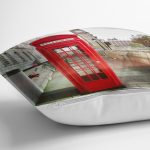 - Rh-K229-2 - Realhomes Kırmızı Telefon Kulübesi Tasarımlı Dijital Baskılı Dekoratif Yastık Kırlent Kılıfı Realhomes