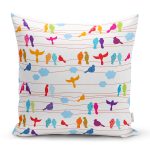 Rengarenk Kuşlar Temalı Dijital Baskılı Dekoratif Yastık Kırlent Kılıfı Realhomes