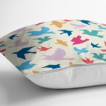 Krem Zeminde Renkli Kuşlar Motifli Dijital Baskılı Dekoratif Yastık Kırlent Kılıfı Realhomes