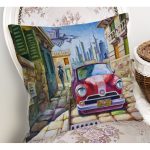 Retro Klasik Araba Tasarımlı Dijital Baskılı Dekoratif Yastık Kırlent Kılıfı Realhomes