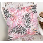 - Rh-K2574-1 - Realhomes Pembe Gri Yaprak Temalı Dijital Baskılı Dekoratif Yastık Kırlent Kılıfı Realhomes