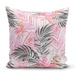 - Rh-K2574 - Realhomes Pembe Gri Yaprak Temalı Dijital Baskılı Dekoratif Yastık Kırlent Kılıfı Realhomes
