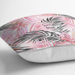 - Rh-K2574-2 - Realhomes Pembe Gri Yaprak Temalı Dijital Baskılı Dekoratif Yastık Kırlent Kılıfı Realhomes
