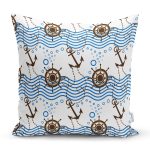 Çapa Ve Dümenli Denizci Temalı Dijital Baskılı Dekoratif Yastık Kırlent Kılıfı Realhomes
