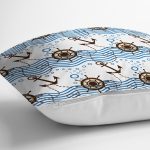 Çapa Ve Dümenli Denizci Temalı Dijital Baskılı Dekoratif Yastık Kırlent Kılıfı Realhomes