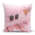 - Rh-K3016 - Realhomes Pembe Zeminde Yaz Temalı Yastık Kırlent Kılıfı Realhomes