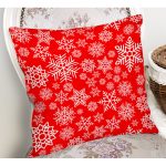 Kırmızı Zeminde Kar Tanesi Desenli Özel Tasarımlı Dijital Baskılı Modern Yastık Kırlent Kılıfı Realhomes