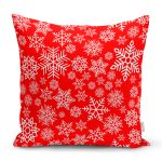 Kırmızı Zeminde Kar Tanesi Desenli Özel Tasarımlı Dijital Baskılı Modern Yastık Kırlent Kılıfı Realhomes