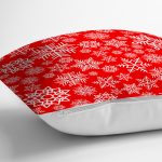 Kırmızı Zeminde Kar Tanesi Desenli Özel Tasarımlı Dijital Baskılı Modern Yastık Kırlent Kılıfı Realhomes