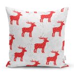 Kırmızı Geyik Desenli Özel Tasarımlı Dijital Baskılı Modern Yastık Kırlent Kılıfı Realhomes