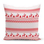 - Rh-K3056 - Realhomes Kırmızı Geyik Desenli Özel Tasarımlı Dijital Baskılı Modern Yastık Kırlent Kılıfı Realhomes