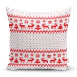 - Rh-K3064 - Realhomes Realhomes Kanaviçe Görünümlü Geyikler Özel Tasarım Modern Yastık Kırlent Kılıfı Realhomes