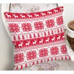 - Rh-K3066-1 - Realhomes Realhomes Kırmızı Beyaz Geyikler Özel Tasarım Modern Yastık Kırlent Kılıfı Realhomes