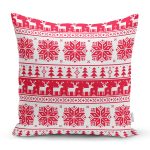 - Rh-K3066 - Realhomes Realhomes Kırmızı Beyaz Geyikler Özel Tasarım Modern Yastık Kırlent Kılıfı Realhomes