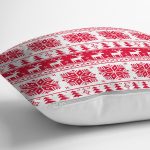 - Rh-K3066-2 - Realhomes Realhomes Kırmızı Beyaz Geyikler Özel Tasarım Modern Yastık Kırlent Kılıfı Realhomes