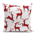 Ekose Renkli Geyik Desenli Özel Tasarımlı Dijital Baskılı Modern Yastık Kırlent Kılıfı Realhomes
