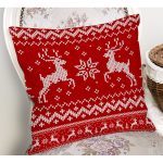 - Rh-K3074-1 - Realhomes Kanaviçe Geyik Desenli Özel Tasarımlı Dijital Baskılı Modern Yastık Kırlent Kılıfı Realhomes