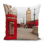 - Rh-K32 - Realhomes Telefon Kulübesi Motifli Dijital Baskılı Dekoratif Yastık Kırlent Kılıfı Realhomes