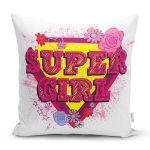 Realhomes Özel Tasarım Super Girl Tasarımlı Dijital Baskılı Modern Yastık Kırlent Kılıfı Realhomes
