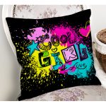 - Rh-K3303-1 - Realhomes Siyah Zeminde Cool Tasarımlı Dijital Baskılı Yastık Kırlent Kılıfı Realhomes