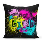 - Rh-K3303 - Realhomes Siyah Zeminde Cool Tasarımlı Dijital Baskılı Yastık Kırlent Kılıfı Realhomes