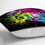 - Rh-K3303-2 - Realhomes Siyah Zeminde Cool Tasarımlı Dijital Baskılı Yastık Kırlent Kılıfı Realhomes