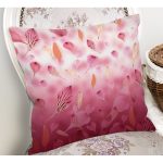 Pembe Zeminde Uçuşan Yapraklar Dijital Baskılı Dekoratif Yastık Kırlent Kılıfı Realhomes