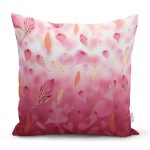 Pembe Zeminde Uçuşan Yapraklar Dijital Baskılı Dekoratif Yastık Kırlent Kılıfı Realhomes