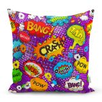 Mor Zeminli Pop Art Özel Tasarım Dijital Baskılı Modern Yastık Kırlent Kılıfı Realhomes