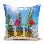 Sahilde Ananaslar Özel Tasarım Dijital Baskılı Modern Yastık Kırlent Kılıfı Realhomes
