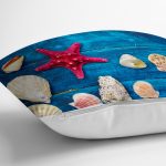 Mavi Zeminli Deniz Yıldızı Dijital Baskılı Modern Yastık Kırlent Kılıfı Realhomes