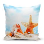 - Rh-K3420 - Realhomes Sahilde Deniz Yıldızları Özel Tasarım Dijital Baskılı Modern Yastık Kırlent Kılıfı Realhomes