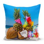 Sahilde Ananaslar Dijital Baskılı Modern Yastık Kırlent Kılıfı Realhomes