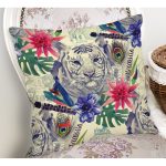 - Rh-K3424-1 - Realhomes Özel Tasarım Suluboya Amazon Desenli Dijital Baskılı Yastık Kırlent Kılıfı Realhomes