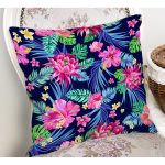 - Rh-K3426-1 - Realhomes Siyah Zeminde Tropikal Desenli Özel Tasarım Dijital Baskılı Modern Yastık Kırlent Kılıfı Realhomes
