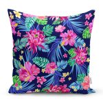 - Rh-K3426 - Realhomes Siyah Zeminde Tropikal Desenli Özel Tasarım Dijital Baskılı Modern Yastık Kırlent Kılıfı Realhomes